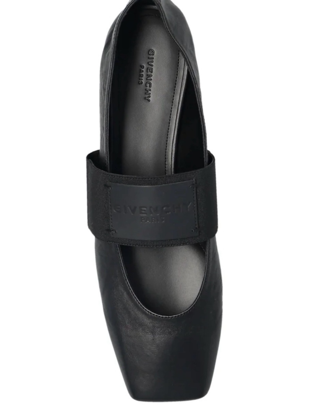 Givenchy Black Leather Sliced Square Ballerina Flat with Logo Strap